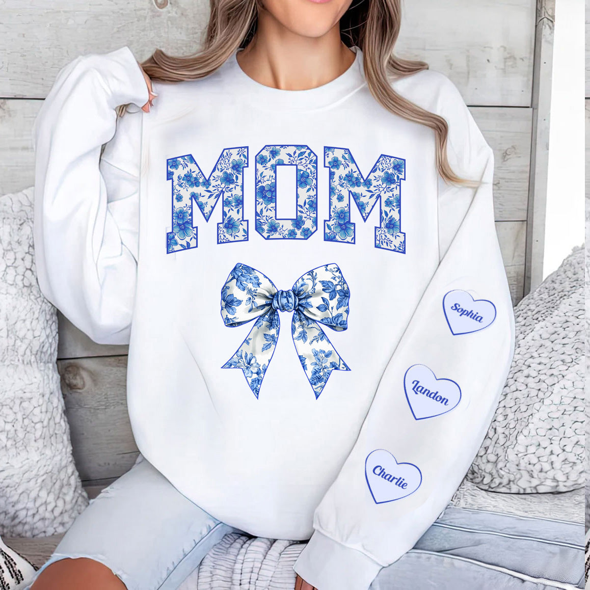 Chinoiserie Mom Mama Nana Mimi With Kid Names On Sleeve Ver 2 - Personalized Sweatshirt - Py Five Style