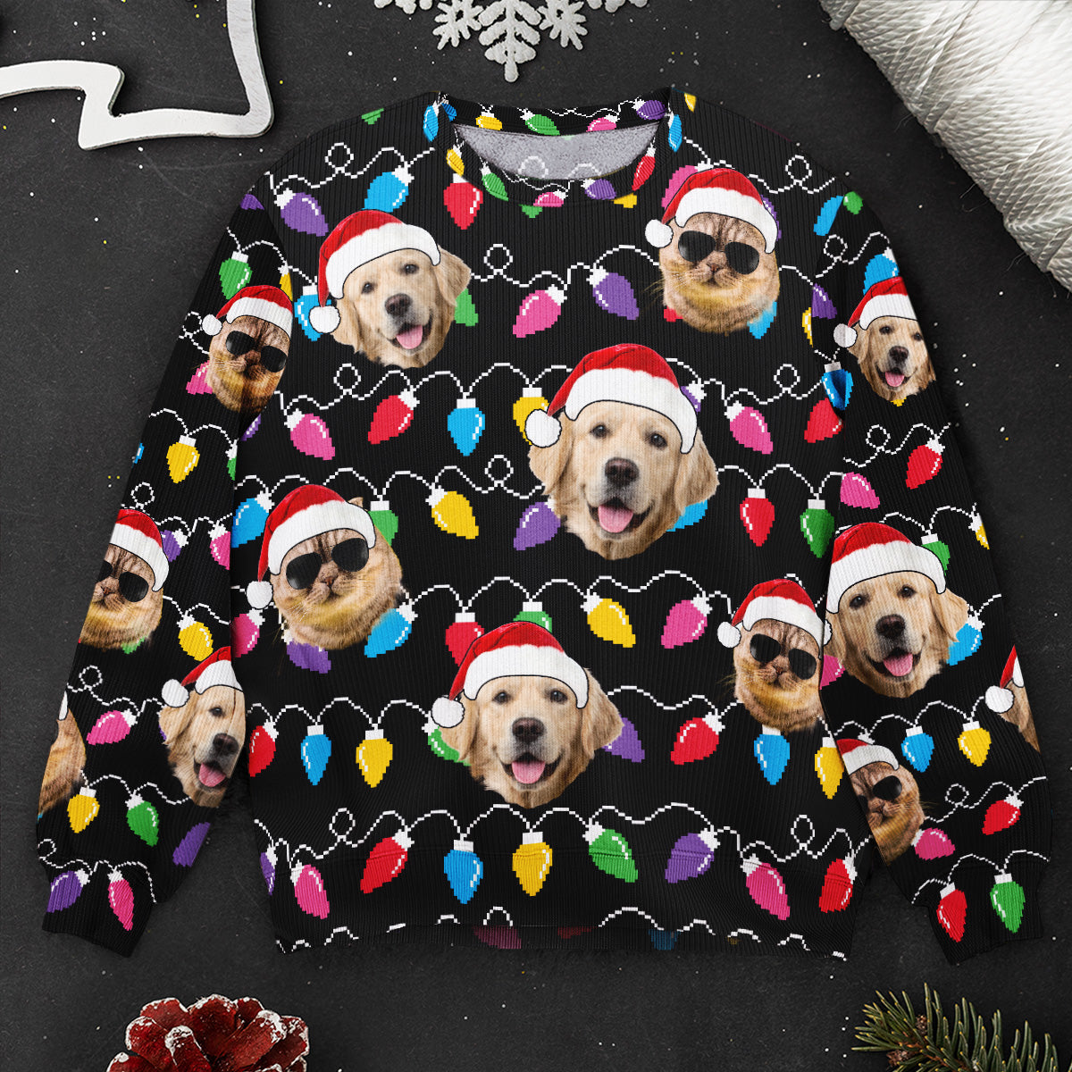Custom Face Christmas Family Pet Funny Xmas Leds - Personalized Photo Ugly Sweater - Py Five Style