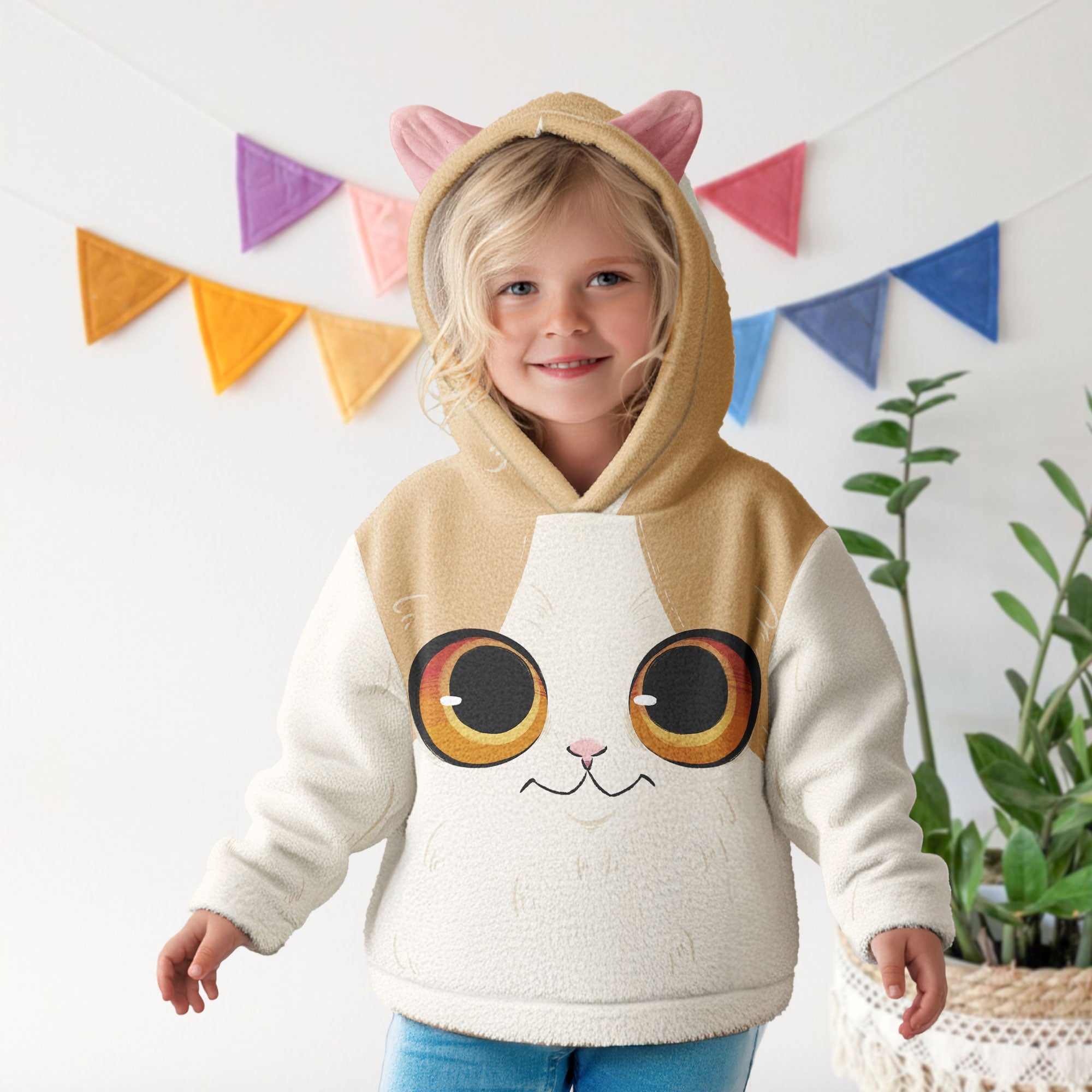 Cute Cat Gift For Daughter - Personalized Kid Fleece Hooded Sweatshirt With Ears - Py Five Style