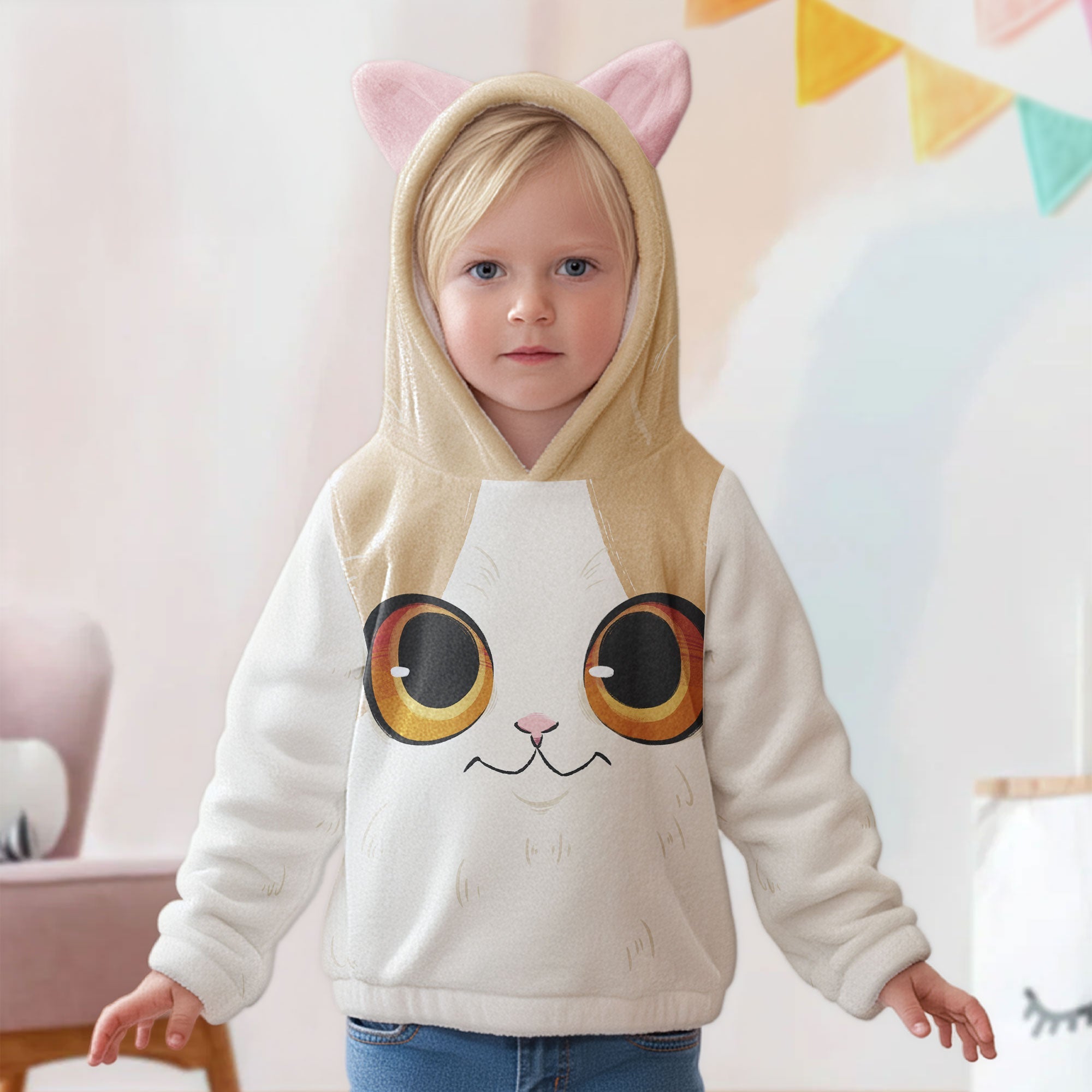 Cute Cat Gift For Daughter - Personalized Kid Fleece Hooded Sweatshirt With Ears - Py Five Style