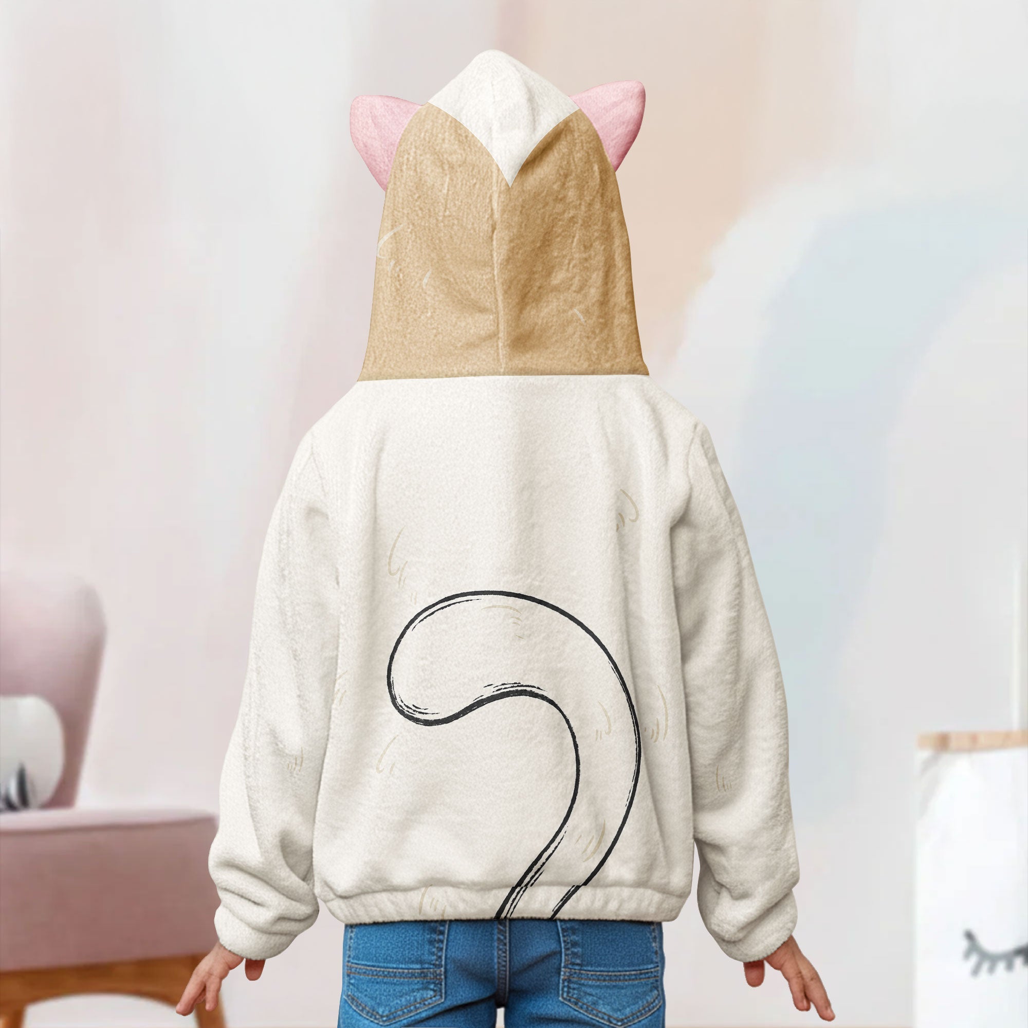 Cute Cat Gift For Daughter - Personalized Kid Fleece Hooded Sweatshirt With Ears - Py Five Style