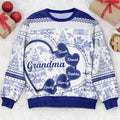 Grandma With Hearts Grandkids' Names - Toile De Jouy Style - Personalized Ugly Sweater - Py Five Style