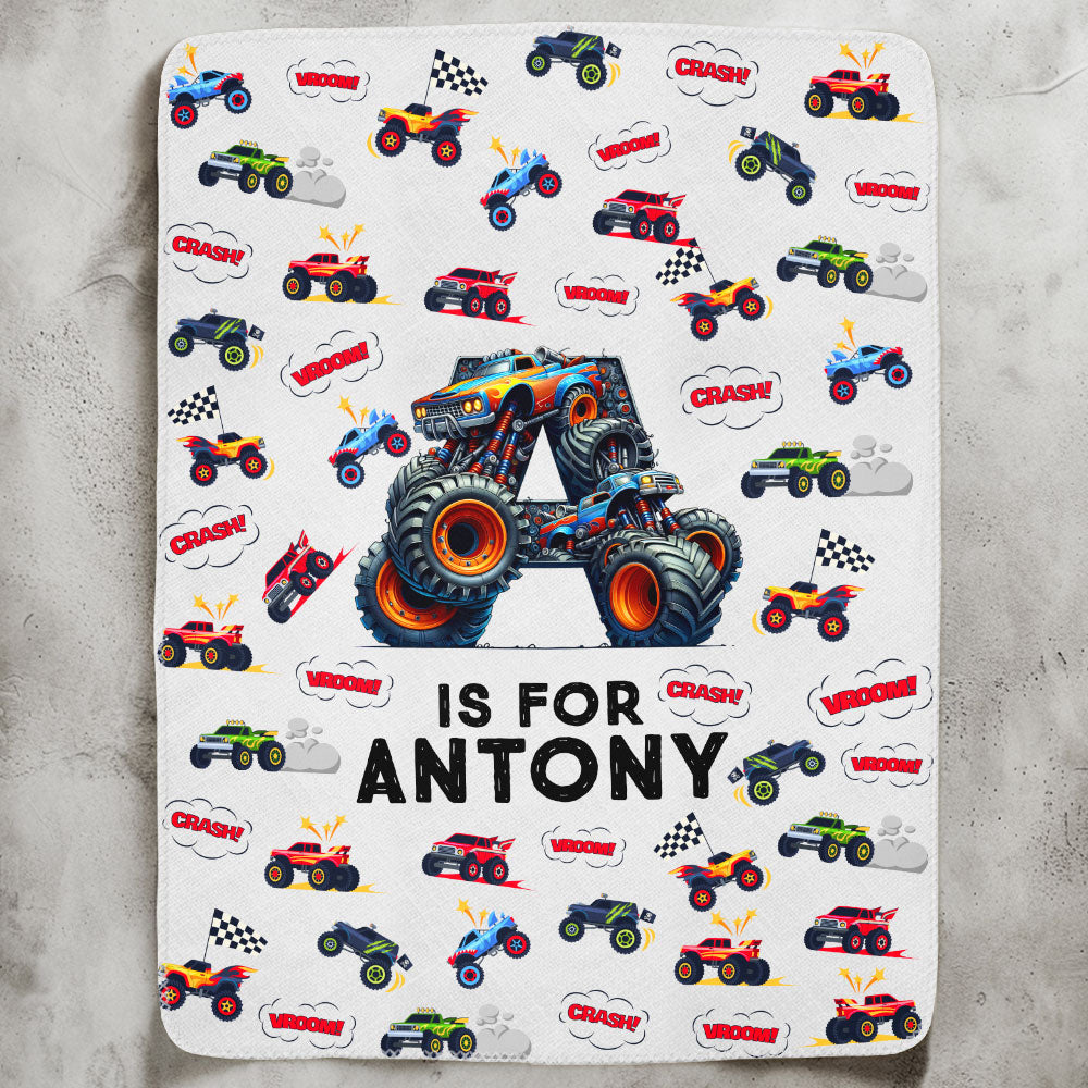 Monster Truck, Unicorn, Astronaut Letter - Personalized Blanket Big Size - Py Five Style