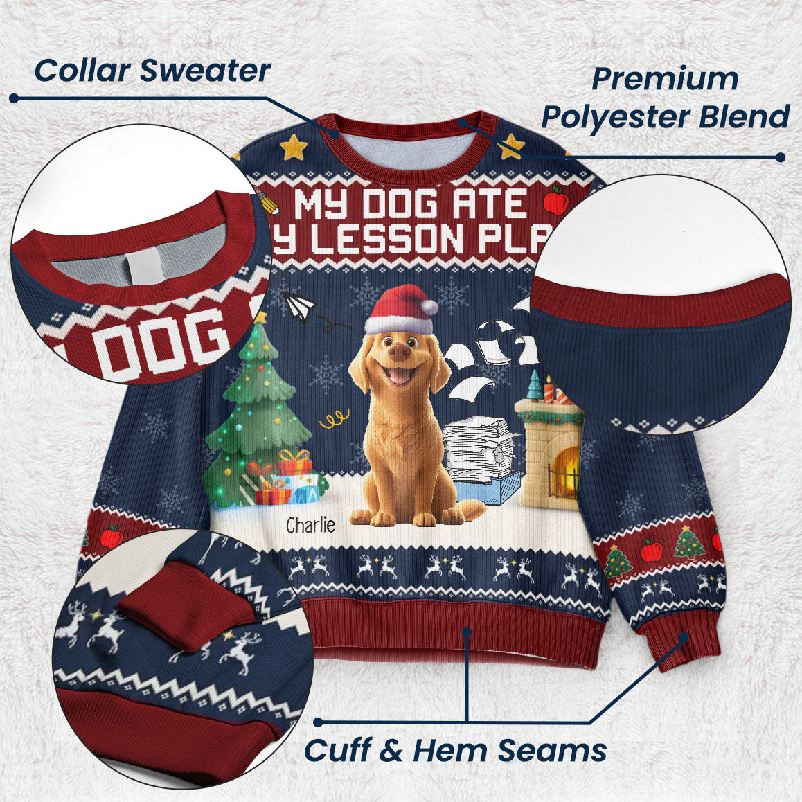 My Dog Ate My Lesson Plan - Teacher Christmas Gift - Personalized Ugly Sweater - Py Five Style