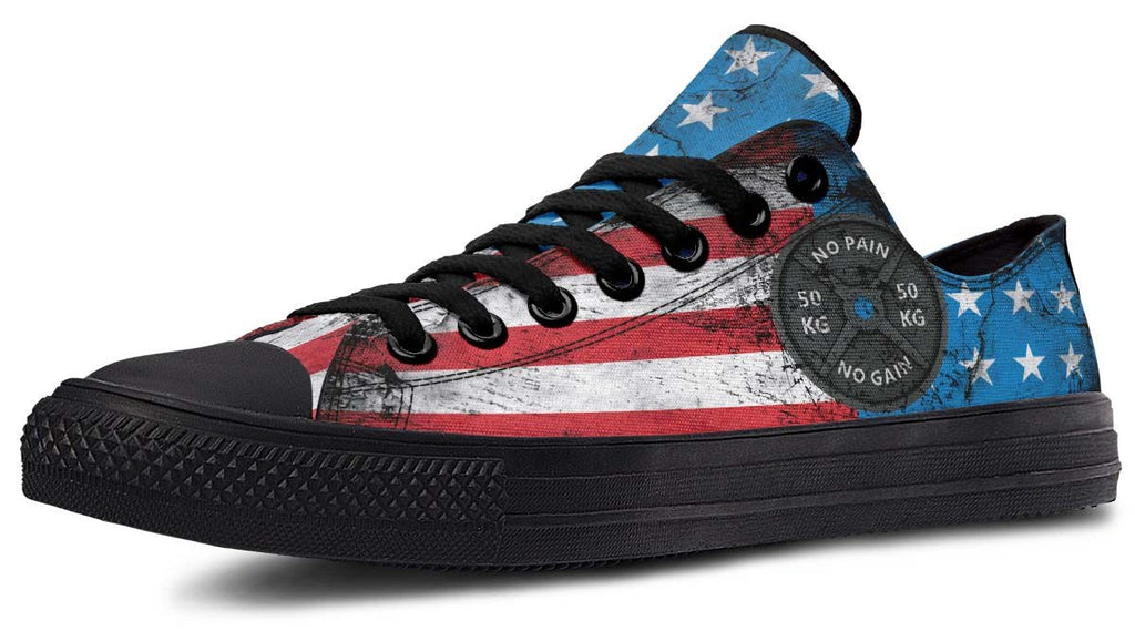 No Pain No Gain American Flag Black Low Top Sneakers - Py Five Style