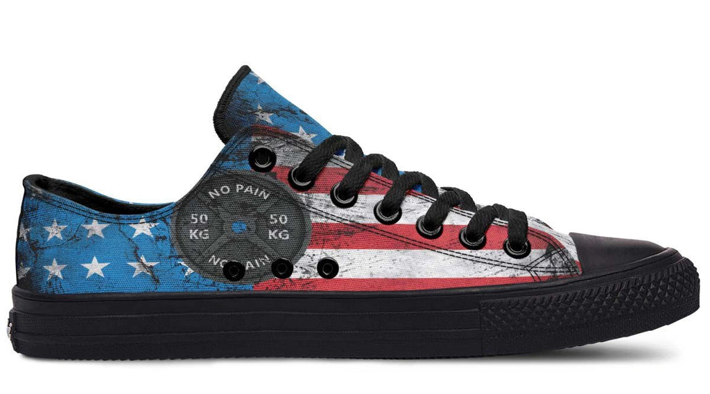 No Pain No Gain American Flag Black Low Top Sneakers - Py Five Style
