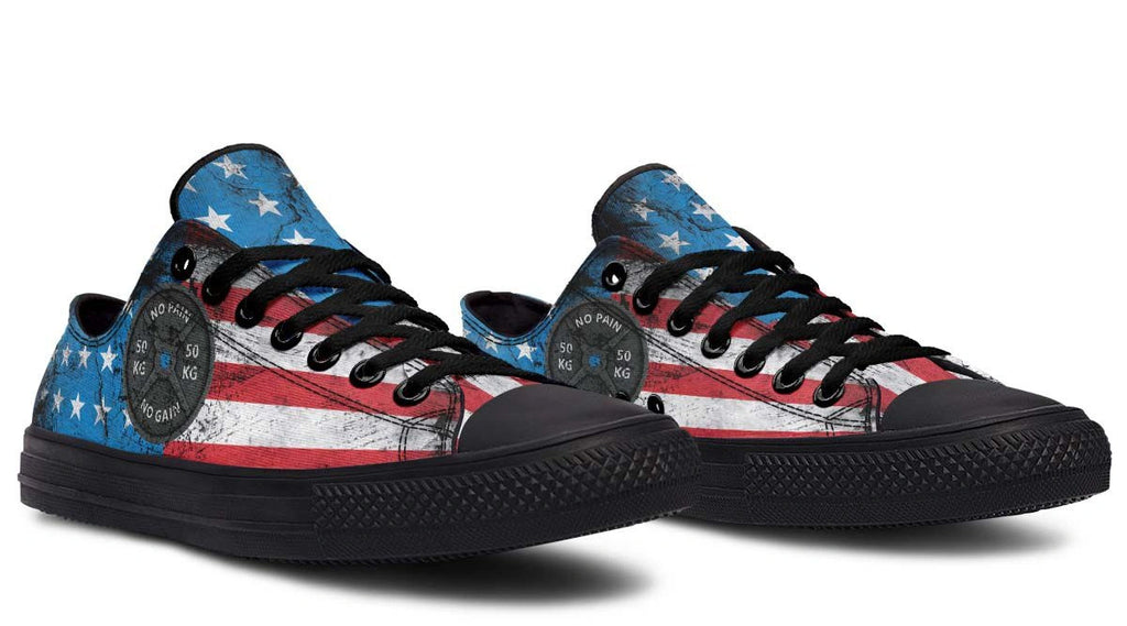 No Pain No Gain American Flag Black Low Top Sneakers - Py Five Style