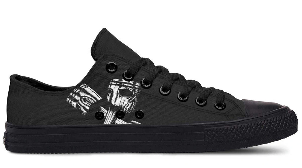 Skull Engine Motor Black Low-Top Sneakers - Edgy Biker Style - Py Five Style