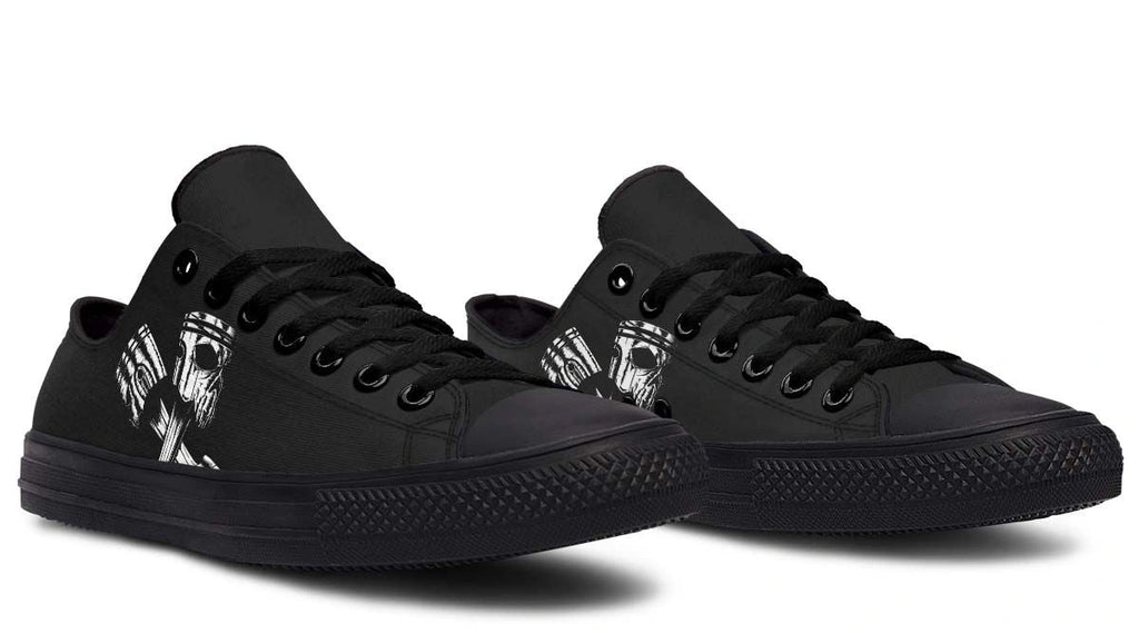 Skull Engine Motor Black Low-Top Sneakers - Edgy Biker Style - Py Five Style