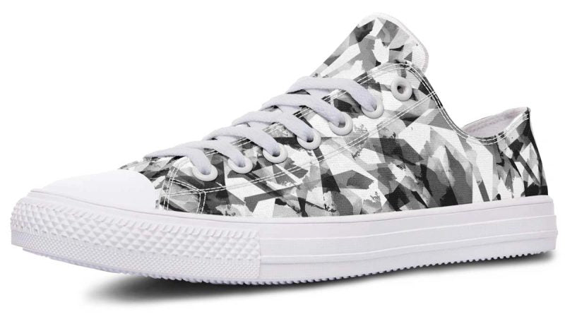 Polygon Pattern White Low-Top Sneakers | Modern Monochrome Footwear - Py Five Style