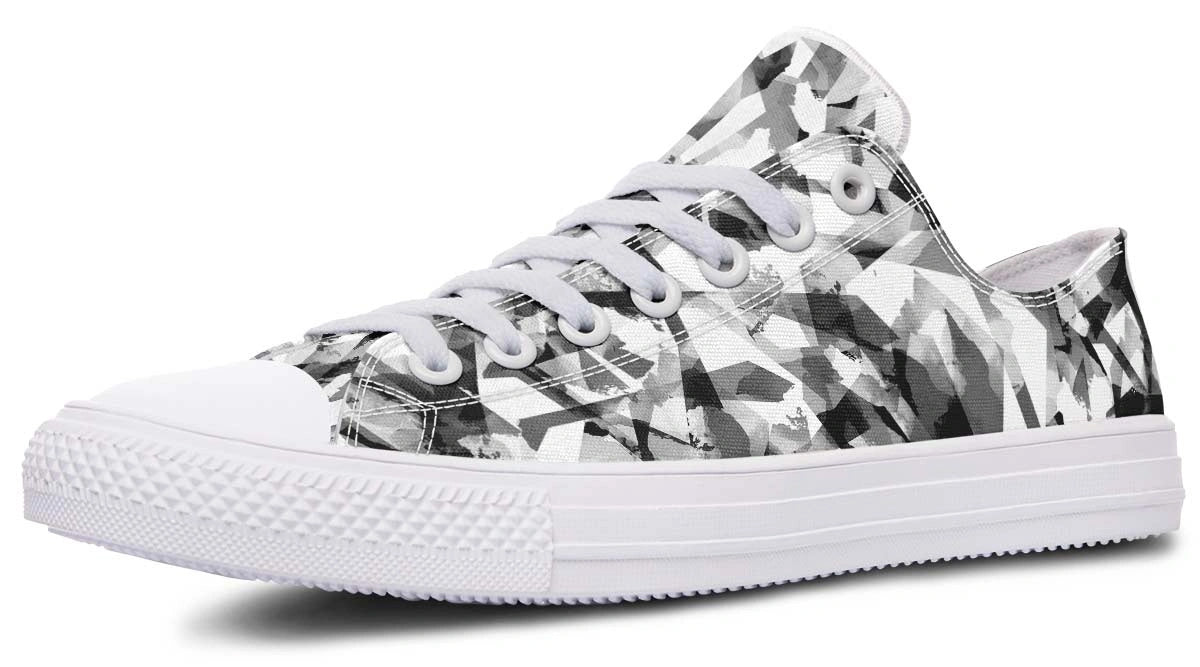 Polygon Pattern White Low-Top Sneakers | Modern Monochrome Footwear - Py Five Style