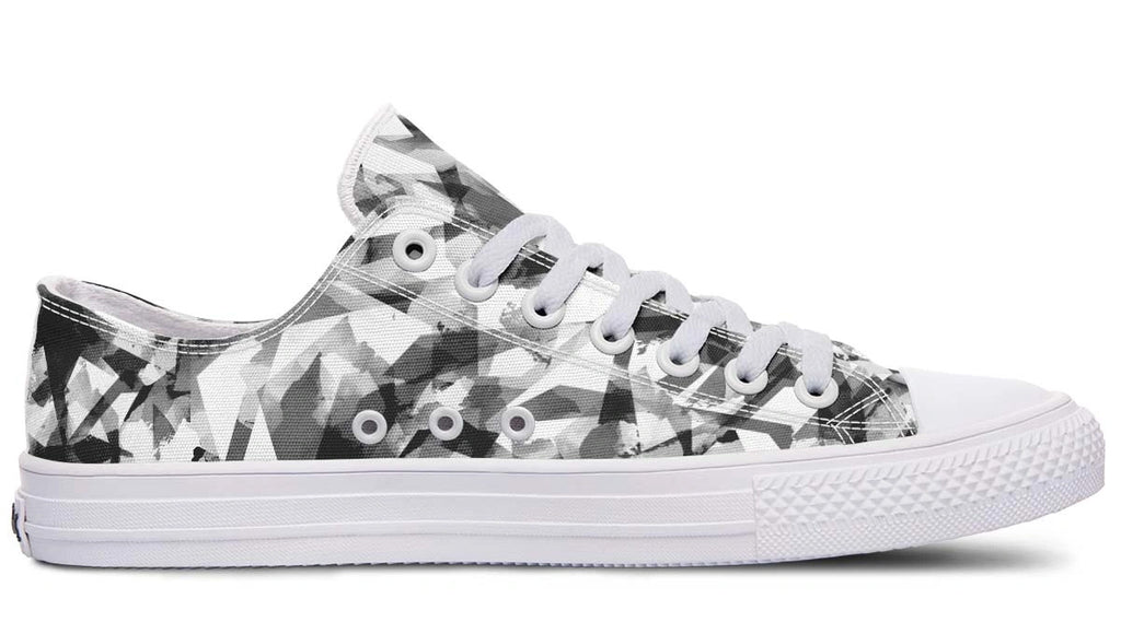 Polygon Pattern White Low-Top Sneakers | Modern Monochrome Footwear - Py Five Style