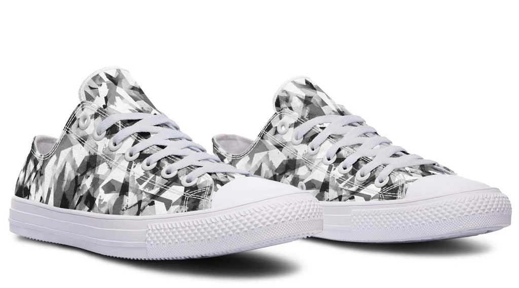 Polygon Pattern White Low-Top Sneakers | Modern Monochrome Footwear - Py Five Style