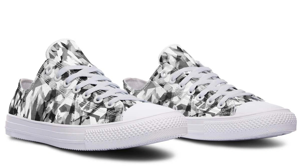 Polygon Pattern White Low-Top Sneakers | Modern Monochrome Footwear - Py Five Style