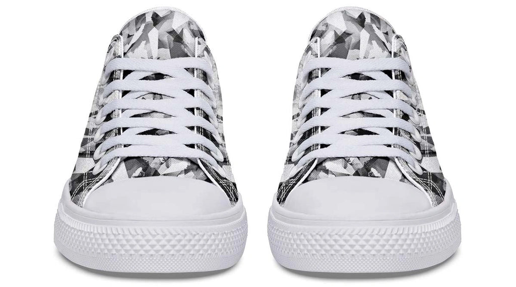 Polygon Pattern White Low-Top Sneakers | Modern Monochrome Footwear - Py Five Style