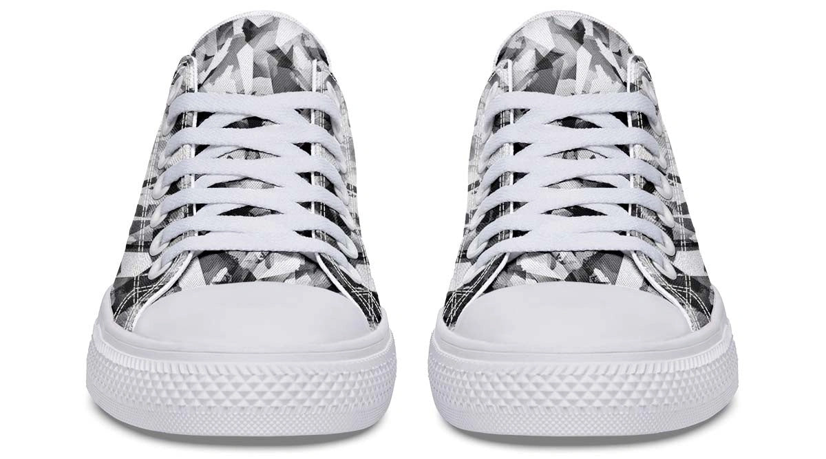 Polygon Pattern White Low-Top Sneakers | Modern Monochrome Footwear - Py Five Style