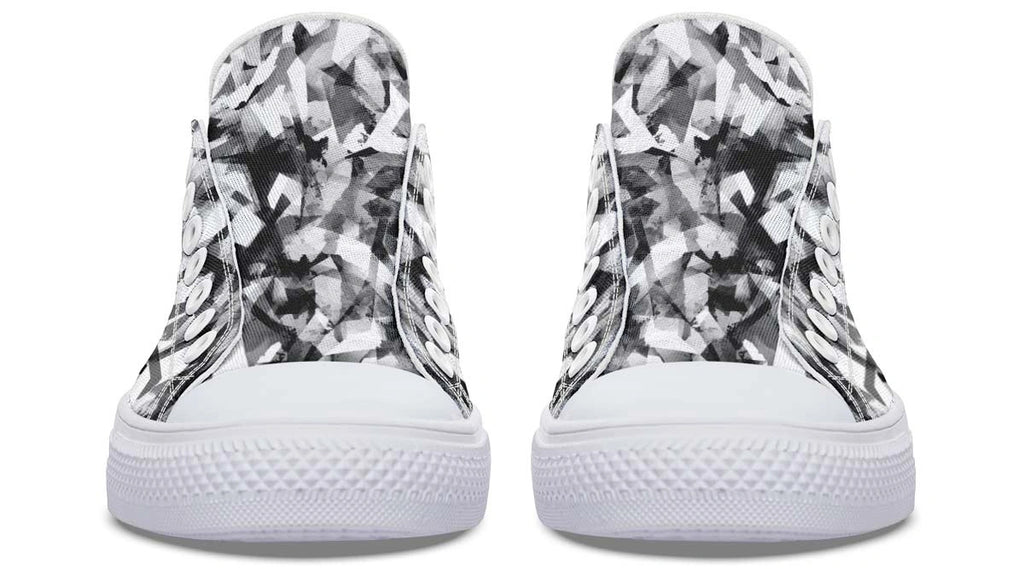 Polygon Pattern White Low-Top Sneakers | Modern Monochrome Footwear - Py Five Style
