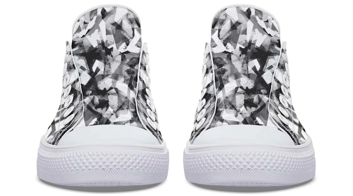 Polygon Pattern White Low-Top Sneakers | Modern Monochrome Footwear - Py Five Style