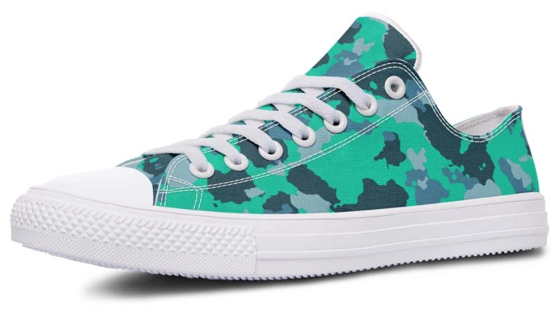 Cyan Camo White Low-Top Sneakers | Vibrant Blue Camouflage Shoes - Py Five Style