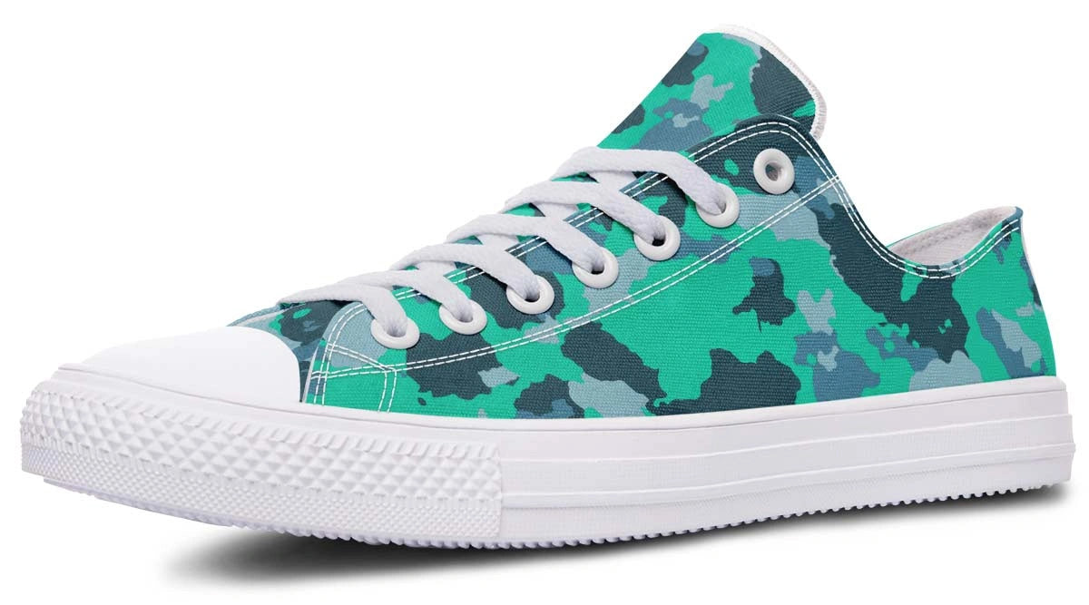 Cyan Camo White Low-Top Sneakers | Vibrant Blue Camouflage Shoes - Py Five Style