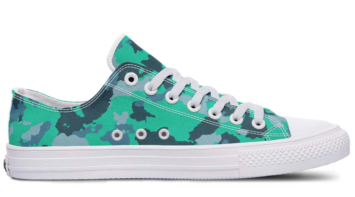 Cyan Camo White Low-Top Sneakers | Vibrant Blue Camouflage Shoes - Py Five Style