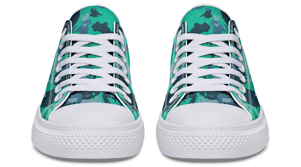 Cyan Camo White Low-Top Sneakers | Vibrant Blue Camouflage Shoes - Py Five Style