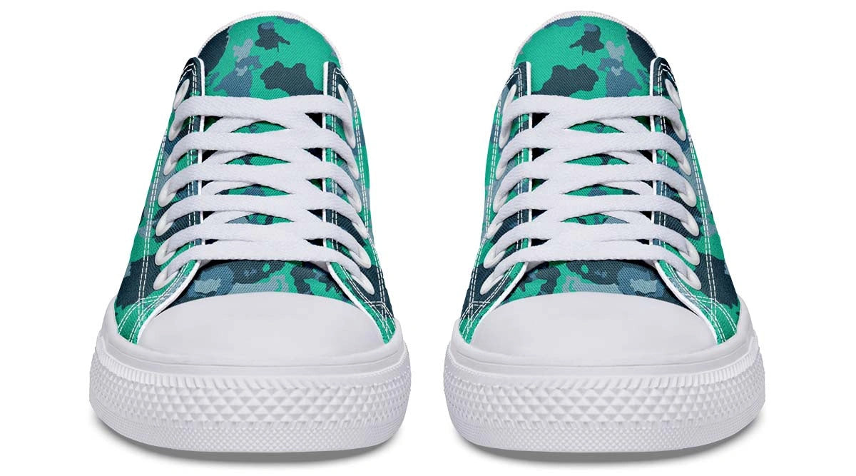 Cyan Camo White Low-Top Sneakers | Vibrant Blue Camouflage Shoes - Py Five Style