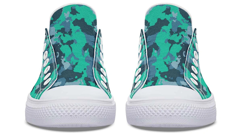 Cyan Camo White Low-Top Sneakers | Vibrant Blue Camouflage Shoes - Py Five Style