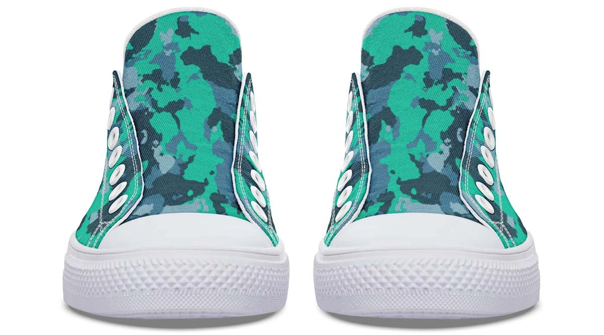 Cyan Camo White Low-Top Sneakers | Vibrant Blue Camouflage Shoes - Py Five Style
