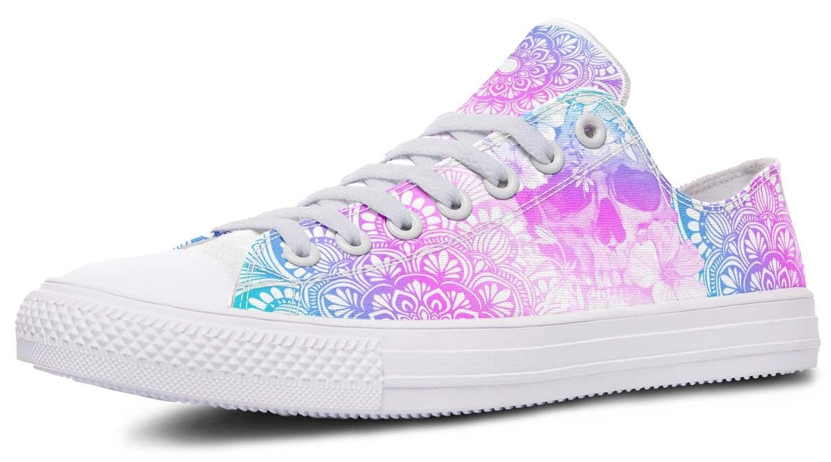 Mandala Skull Print White Low-Top Fashion Sneakers - Py Five Style