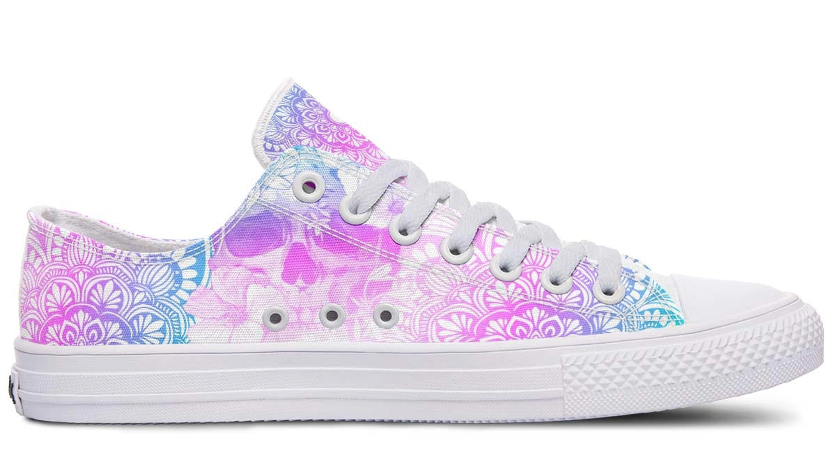 Mandala Skull Print White Low-Top Fashion Sneakers - Py Five Style