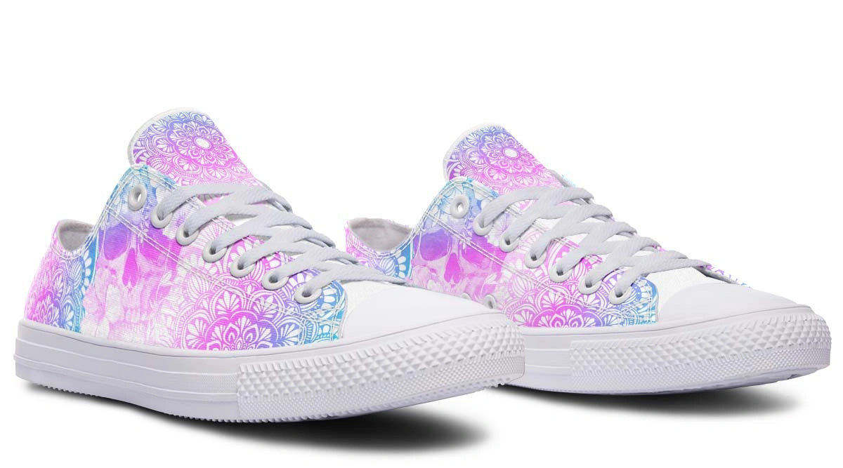 Mandala Skull Print White Low-Top Fashion Sneakers - Py Five Style