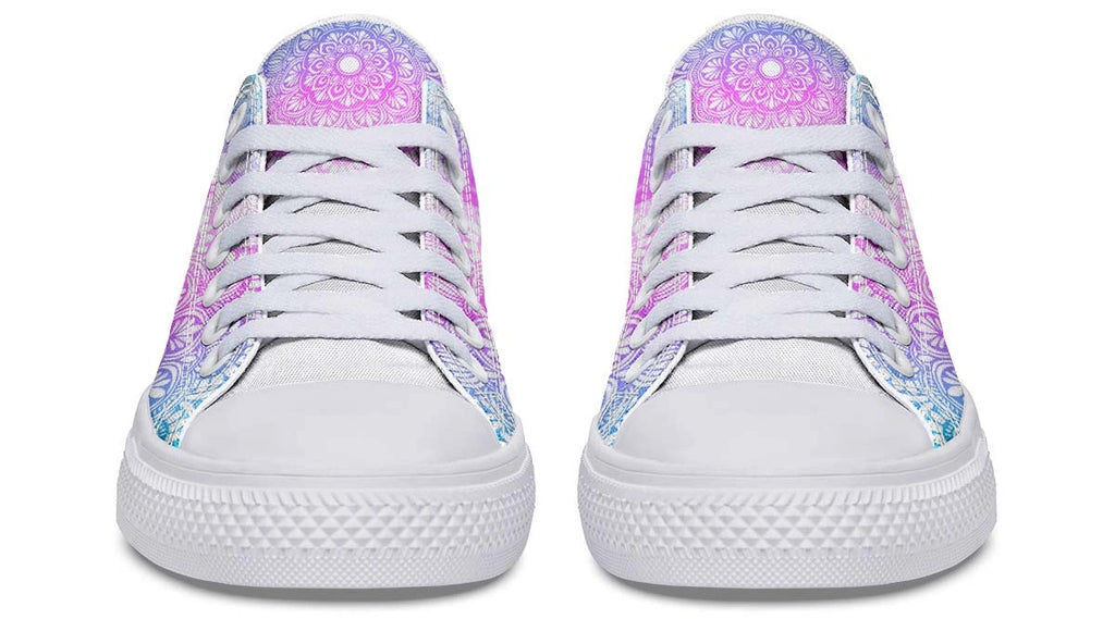 Mandala Skull Print White Low-Top Fashion Sneakers - Py Five Style