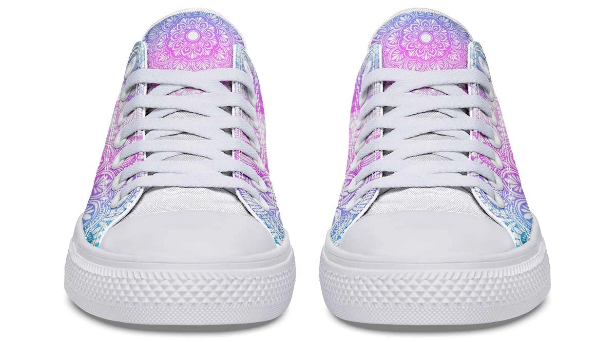 Mandala Skull Print White Low-Top Fashion Sneakers - Py Five Style