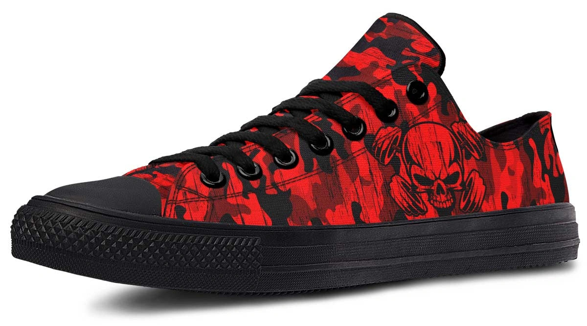 Red Camouflage Skull Pattern Low-Top Sneakers - Urban Streetwear - Py Five Style