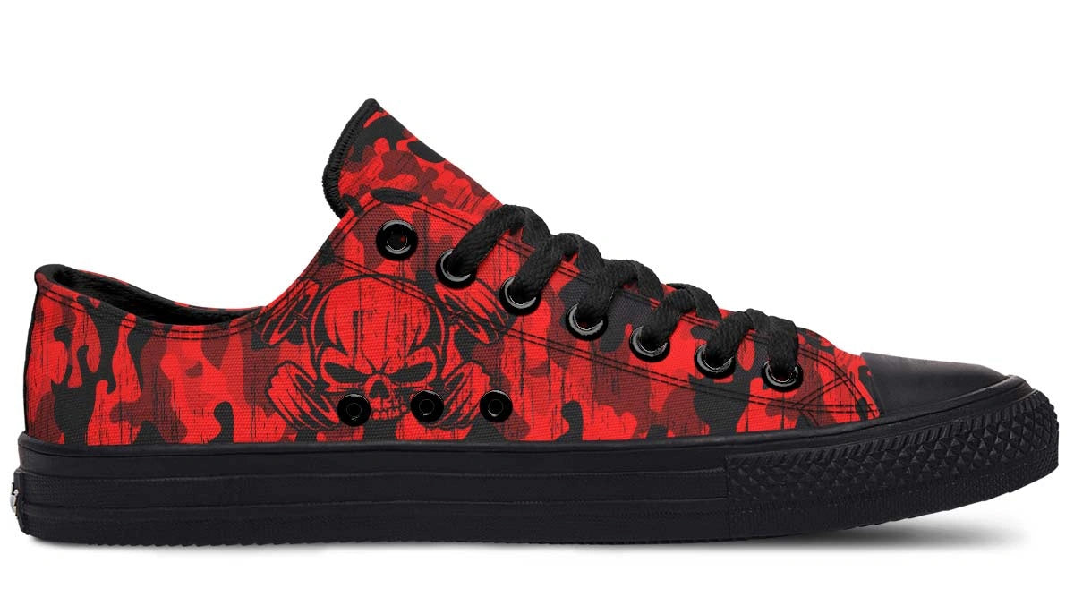 Red Camouflage Skull Pattern Low-Top Sneakers - Urban Streetwear - Py Five Style