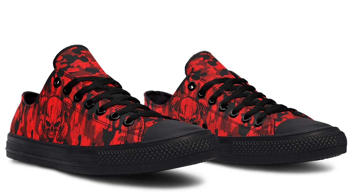 Red Camouflage Skull Pattern Low-Top Sneakers - Urban Streetwear - Py Five Style