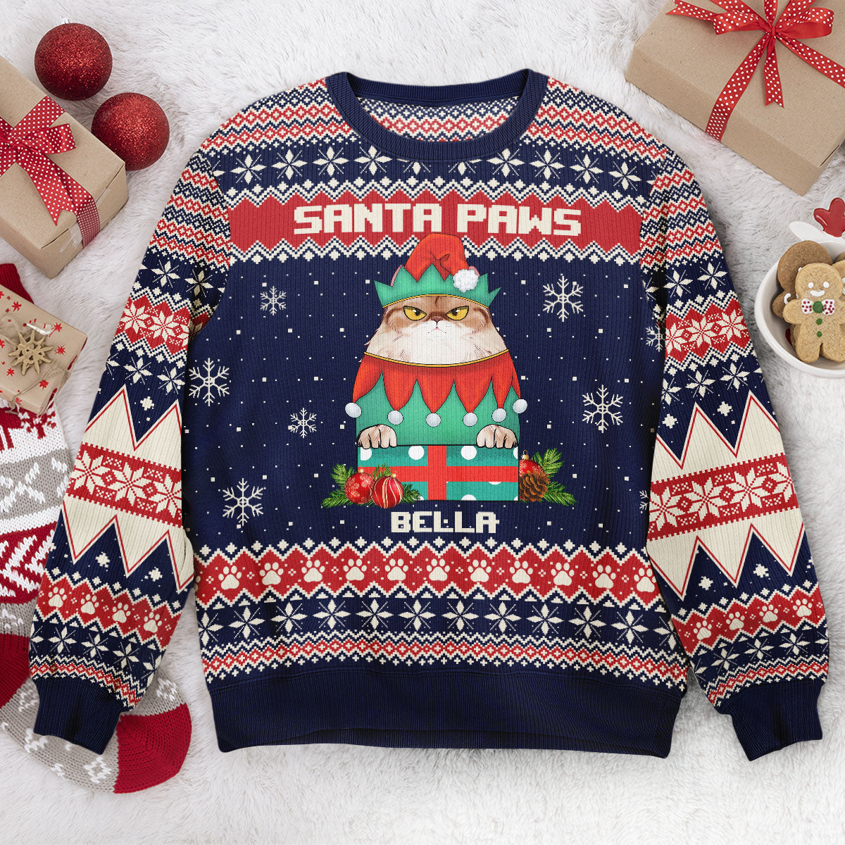 Santa Paws Christmas Sweater - Personalized Ugly Sweater - Py Five Style