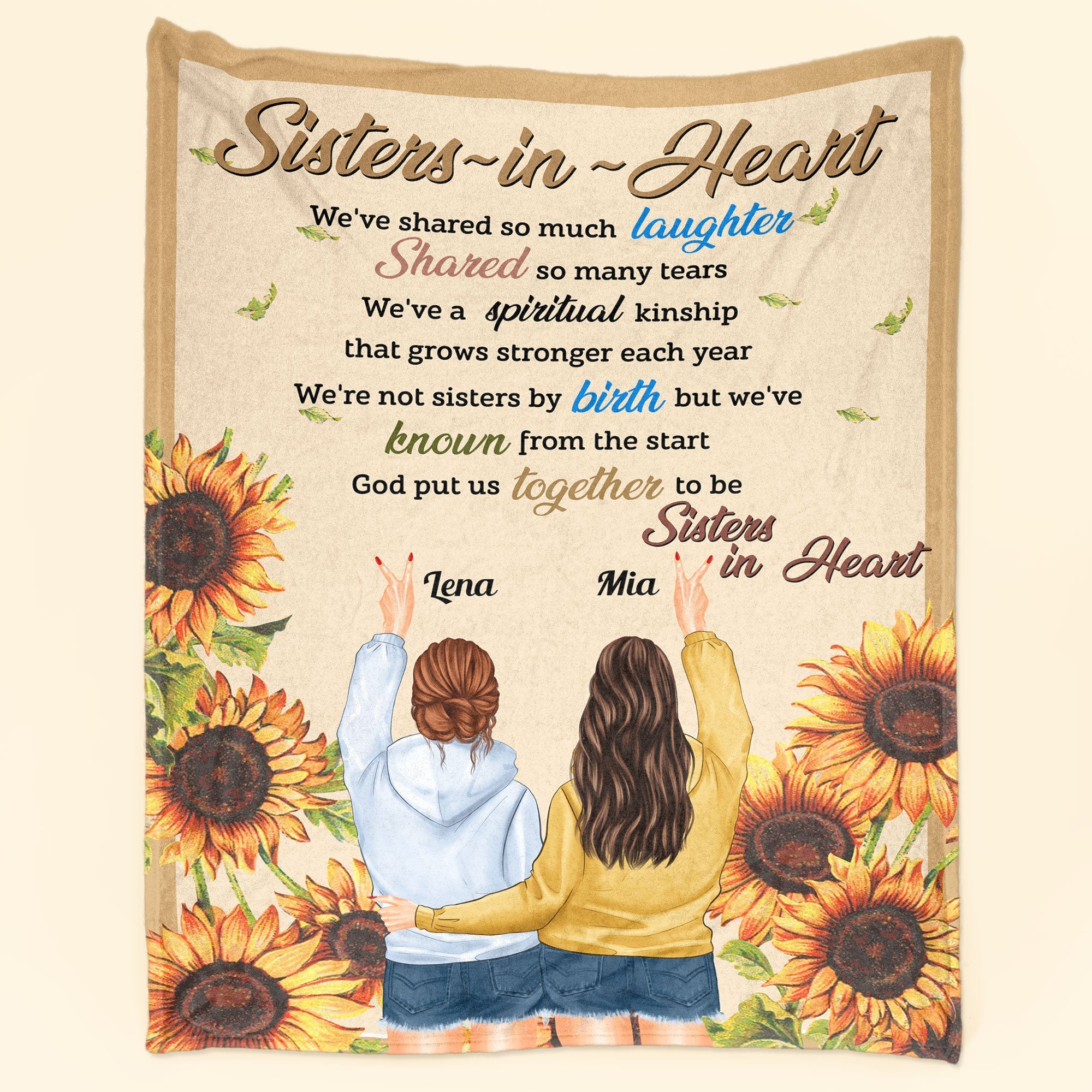 Sisters In Heart - Personalized Friend Blanket Big Size - Py Five Style