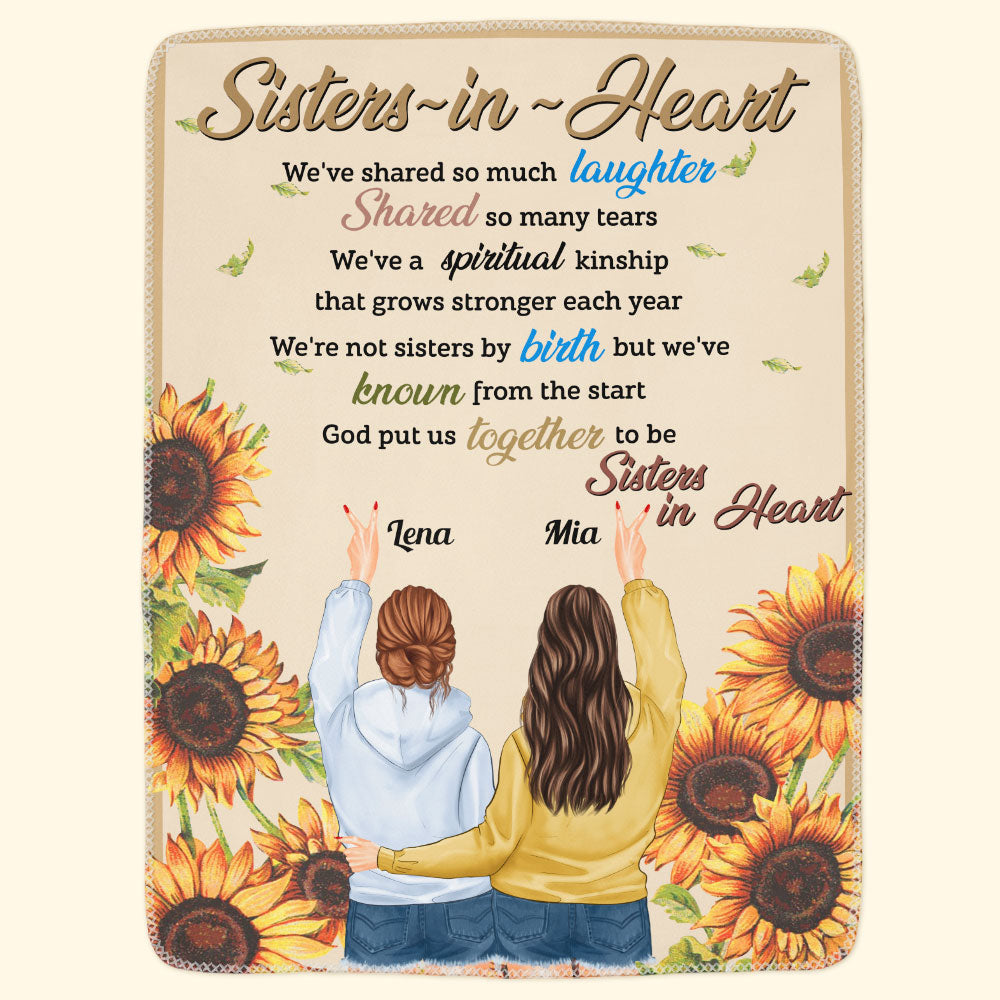 Sisters In Heart - Personalized Friend Blanket Big Size - Py Five Style