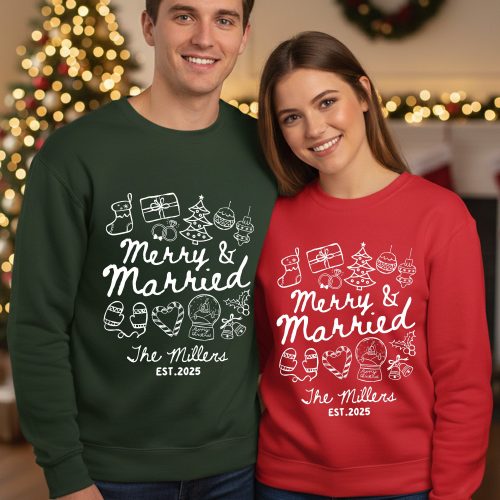 Merry And Married Couple Matching Sweatshirts - Personalized Sweatshirts